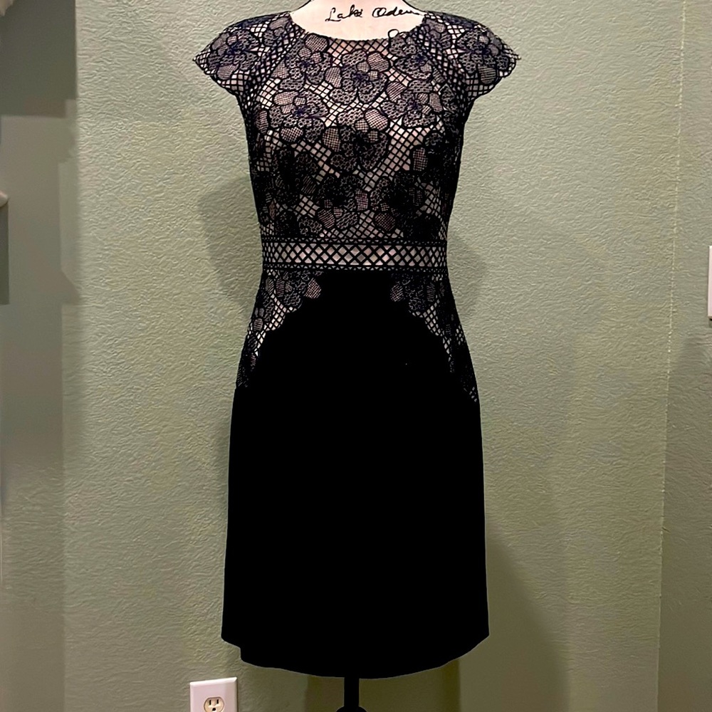 Navy Blue Dress w/ Floral Embroidery